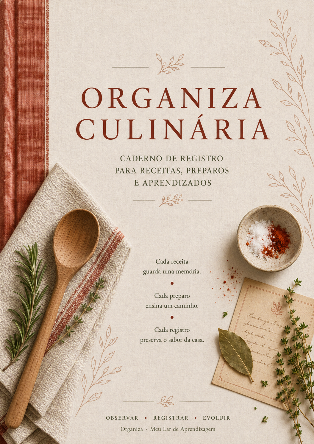 Capa oficial do Organiza Culinária — Caderno de Registro para Receitas, Preparos e Aprendizados